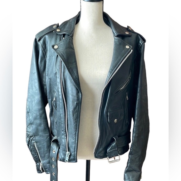 Vintage 1990 Leather Biker Jacket - Picture 2 of 12